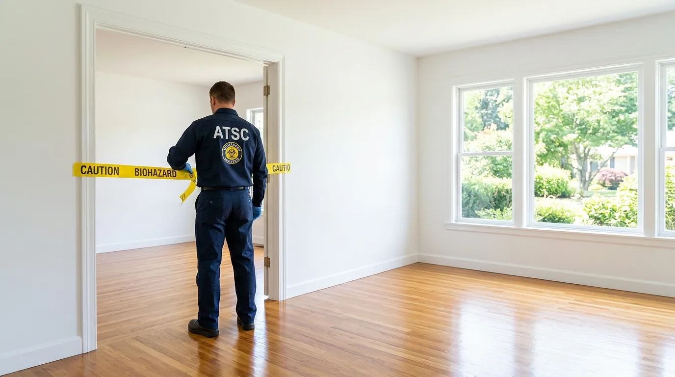 Certified biohazard cleanup crew performing Decomposition Cleanup in Weston